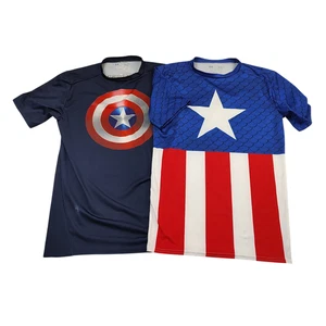 Under Armour Log of 2 Captain America Men Large Compression Shirt Flag - READ - Picture 1 of 11