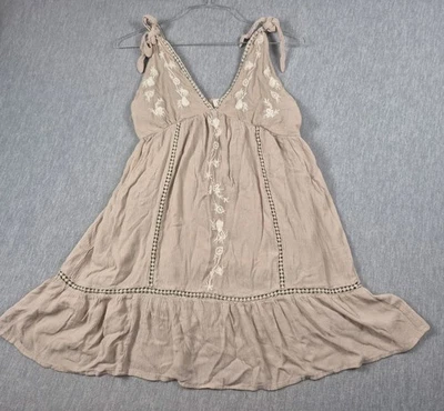 Jessica Simpson Dress Mini Boho Women Large Beige Floral Embroider V Neck - Image 1 of 4