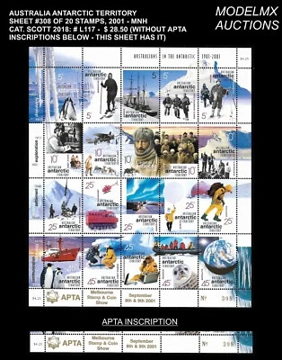 AAT - 2001, HOJA Nº308 CON 20 SELLOS CON INSCRIPCIONES APTA, MNH - Cat.$28.50 Foto 1 de 2