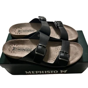 Mephisto NIB Women’s Harmony Leather/Cork Sandals Black Sz.41/11US Boho-Chic - Picture 1 of 9