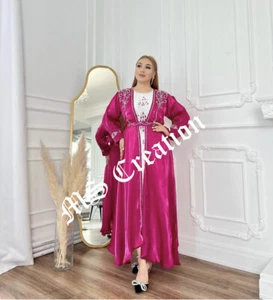 Sale Luxury Pink Velvet Bedded Crystal Work Moroccan Kaftan Wedding Dress 484 - Picture 1 of 4