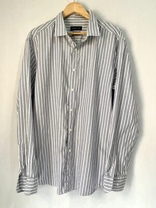 Massimo Dutti Easy Iron Italian Fabric Blue White Striped Shirt UK XL , EU XXL - Picture 1 of 6