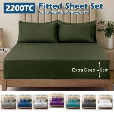 Hotel 2000TC Ultra Soft Fitted Sheet Set Pillowcases S/KS/D/Queen/K Bed(NO FLAT) - image 1 of 4
