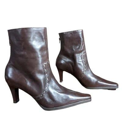 Botín 10B Marrón Punta Cuadrada Puntera Metálico Bronce Costura Tacón Rectangular Foto 1 de 4