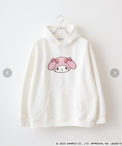 Felpa con cappuccio unisex Sanrio Personaggi My Melody Off White foderata spazzolata grande silhouette
