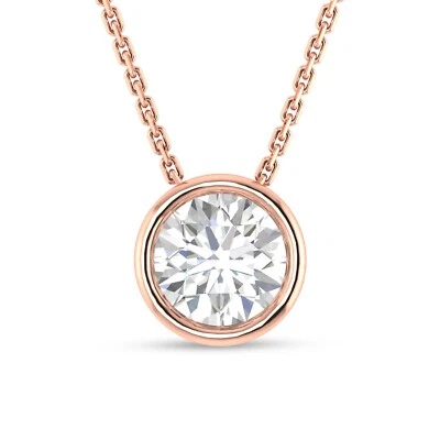 Juego de bisel redondo de circonita cúbica de 3,25 quilates colgante solitario cadena cable de plata de 18" Foto 1 de 4