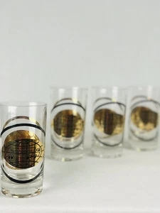 Vintage Set 4 Gold Schwarz 5" Becher Cocktail Gläser Globus Weltkarte Van Linien - Bild 1 von 10