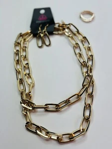 Paparazzi Schmuckset Halskette Ohrringe Ring Gold Statement Rock Metallkern Punk - Bild 1 von 22