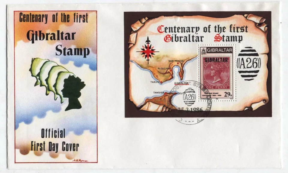 FDC D09 Gibraltar 1986 Block First Stamps Map - Image 1 of 1