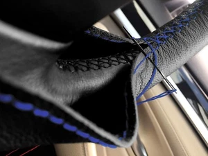 FÜR HONDA ACCORD MK7 02-07 SCHWARZ ECHTLEDER LENKRADABDECKUNG BLAU ST - Bild 1 von 9