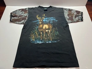 Camisa Vintage Camisetas Ilimitadas L Negra Camuflaje Buck Ciervo Caza Puntada Única Años 80 - Imagen 1 de 9