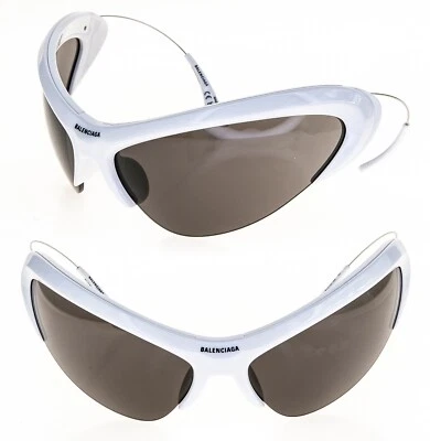 BALENCIAGA WIRE CAT Mask Wrap 0232 White Silver Unisex Sunglasses BB0232S 003 - Image 1 of 4
