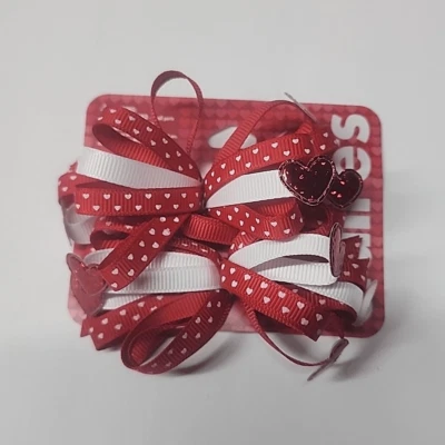 Claires Bows with Hearts Ribbon Bows Girls Hair Accessory New - Image 1 of 4