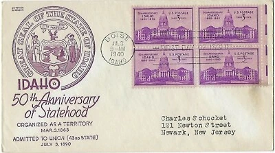 3 '40 FDCs 50th Idaho Sthd B4 on Anderson SC#896, 2 Frances E. Willard SC#872 - Image 1 of 3