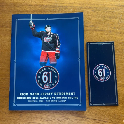 Rick Nash Columbus Blue Jackets #61 Jersey Retirement Night Program Ticket 2022 Cover