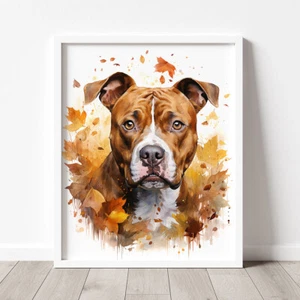 Staffordshire Terrier in Autumn Print, Modern Dog Painting, Pet Portrait - Picture 1 of 9