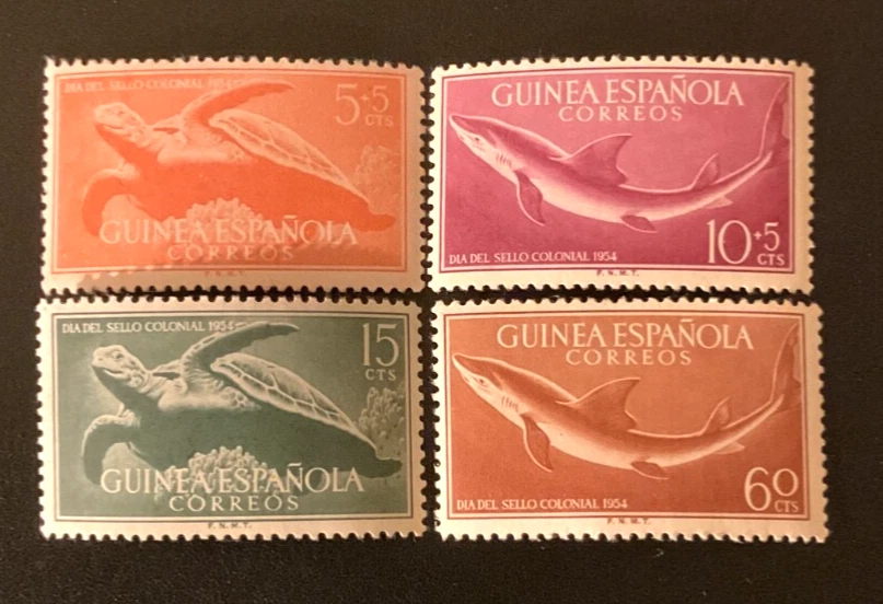 Sellos Guinea Española Scott #335-6 y B31-2 nunca articulados Foto 1 de 1