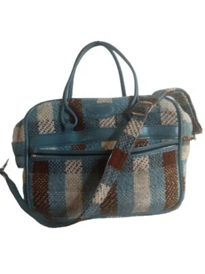 Bolso MCM de Colección Años 60 Rayas Azul/Marrón Tira Correa para el Hombro Equipaje de Mano Tela MidCentury Foto 1 de 4