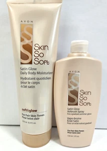 Lot of 2 Avon Skin So Soft SATIN GLOW:Airbrush Spray & Moisturizer Fair Skin NOS - Picture 1 of 11