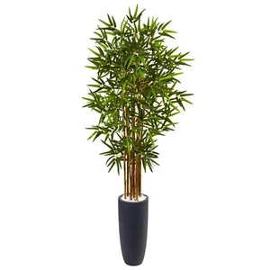Nearly Natural 5’ Bamboo Tree In Gray Cylinder Planter Realistic Home Decoration - Picture 1 of 2