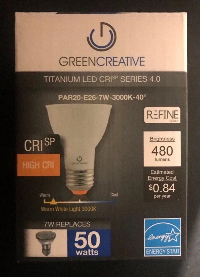  GREEN CREATIVE 16109 Par 20 E26 Dimmable 7W 120V Warm White 3000K New In Box - Image 1 of 1