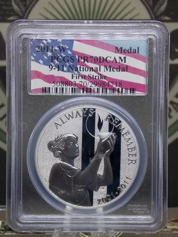 2011 "W" September 11th Memorial SILVER Medal 9/11 PCGS PR70 DCAM #718 ECC&C Inc Cover