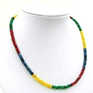 BAILYSBEADS zarte Rubin Smaragd Saphir Halskette Rondelle mehrfarbig behandelt  - Bild 1 von 4