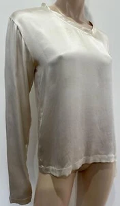 Blusa Top YVES SAINT LAURENT RIVE GAUCHE Crema 100% Seda Brillo Manga Larga M - Imagen 1 de 8