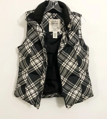 Chaleco Eddie Bauer Mujer Pequeño Negro Blanco Cremallera Completa Puffer Plumón de Ganso Prendas exteriores Foto 1 de 4