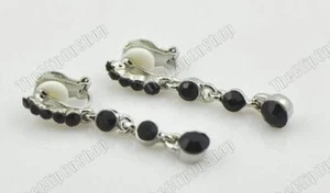 PENDIENTES DE GOTA CON CLIP DE CRISTAL NEGRO AZABACHE 4 cm de largo tono plata estrás - Imagen 1 de 2