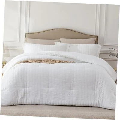 Juego de edredón blanco doble/doble XL - 2 piezas ropa de cama ligera Seersucker  Foto 1 de 4