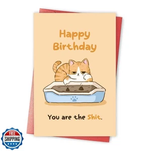 Qiavor Humorous Cat Birthday Card for Woman Man, Rude Birthday Card for Cat L - Picture 1 of 5
