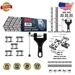 High-Performance 420 Motorcycle Chain 132 Links Corrosion Resistant Steel - Foto 1 di 8