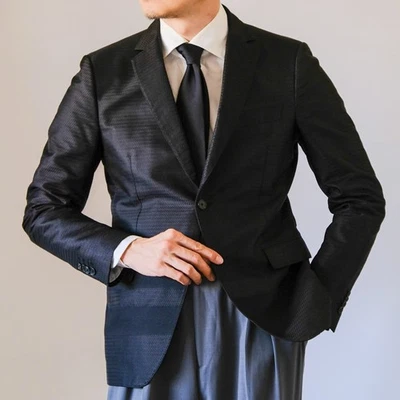 Salvatore Ferragamo Silk Wool Geometry Line Jacket Black Size 50 - Image 1 of 4