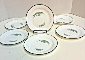 Corelle Corning Ware Calloway Green Rim Ivy Design Saucers 7" Set of 6 - Picture 1 of 8