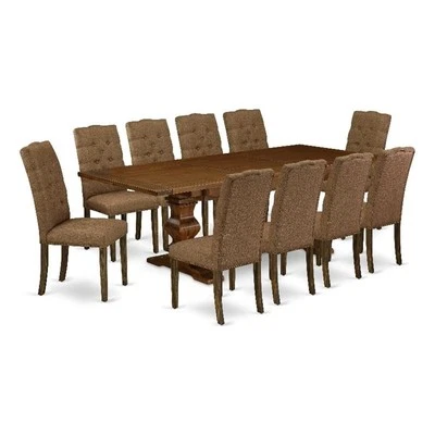East West Furniture Dining Table and 10 Brown Dining Chair in Antique Walnut - Image 1 of 4