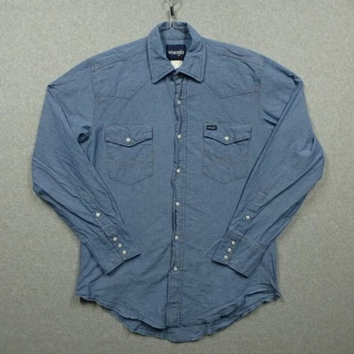 Camisa Wrangler Para Hombres 15.5 x 34 Azul Perla A Presión Cambray Manga Larga Denim Western Foto 1 de 4