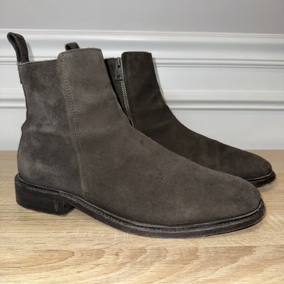 All Saints Suede Leather Nailhead Zip Up Ankle Boot Tag Men Sz 10/43 Brown EUC - Image 1 of 4
