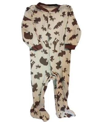 Carter's Brown And Tan Safari Animal Patterned Cotton Sleeper Pajamas Footies 9 - Image 1 of 2