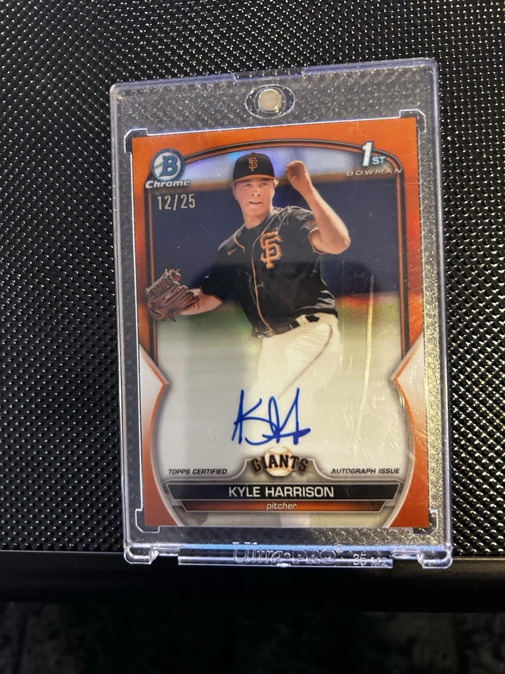 2023 1st Bowman TRUE ORANGE AUTOGRAPH KYLE HARRISON /25 - Image 1 of 2
