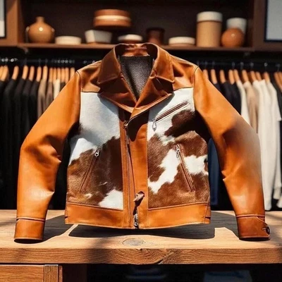 Men’s Western Cowhide Leather Jacket | Real Hair-On Pony Skin Coat - Image 1 of 3