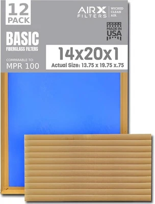 ﻿ 14x20x1 Air Filter Comparable to MPR 100 Basic Economy Furnace Filters,12 Pack - Image 1 of 4