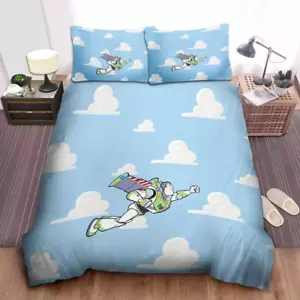 Toy Story Character Buzz Lightyear Flying On The Cloud Blue 3D Quilt Bedding Set - Picture 1 of 3