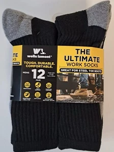 12 Black Men’s Wells Lamont Work Socks Size 7-12 Great for Steel Toe Boots - Picture 1 of 4