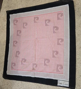 SCARF VINTAGE AUTHENTIC PIERRE CARDIN LOGO BLUE PINK STRIPE 27" SQUARE - Picture 1 of 2