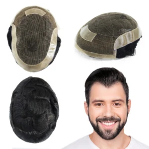 Mens Toupee French Lace Front Hair Replacement System Skin Hairpiece Octagon #NC - Picture 1 of 9