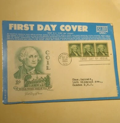Sealed First Day Issue Washington Coil Stamped Envelope Oct 8,1954 Baltimore MD - Image 1 of 4