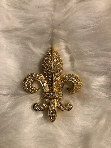 Vintage Joan Rivers Fleur de Lis Gold Tone w/Clear Rhinestone signed Brooch - Picture 1 of 4