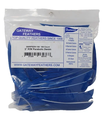 Paquete de 100 plumas Gateway 3" ala derecha: azul denim parabólico 300RPSDN-100 Foto 1 de 3