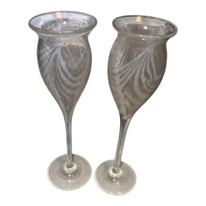 2 Nancy Freeman Pulled Feather Art Glass 8”  Stemware Signed - Picture 1 of 4